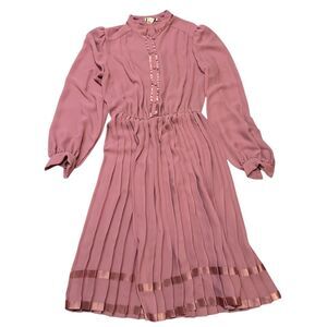 Emmea Domil Women's‎ 80's Pink Chiffon Pleated Midi Dress Size L